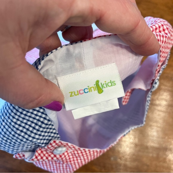 Zuccini kids plaid gingham patchwork shortall one piece red blue size 12 months - Picture 3 of 4